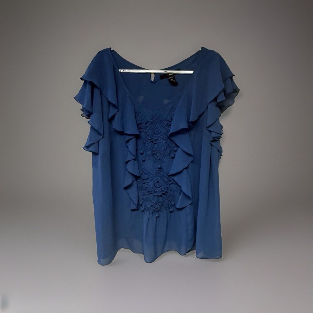 Denim 24/7 Plus Size Royal Blue Crochet Ruffle Sleeveless Romantic Fairy 20W